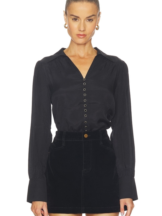 PAIGE Tops - PAIGE Camu Jacquard Button Up Shirt Black Sleek Classic Womens Size 2